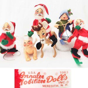Vintage 60s Annalee Mobilitee Dolls Christmas Santa Claus Rudolf Angel Deco